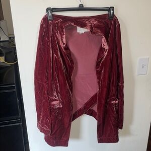 Velvet Open Front Jacket in Burgundy